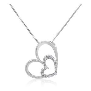 Diamond Double Heart Pendant 925 Sterling Silver
